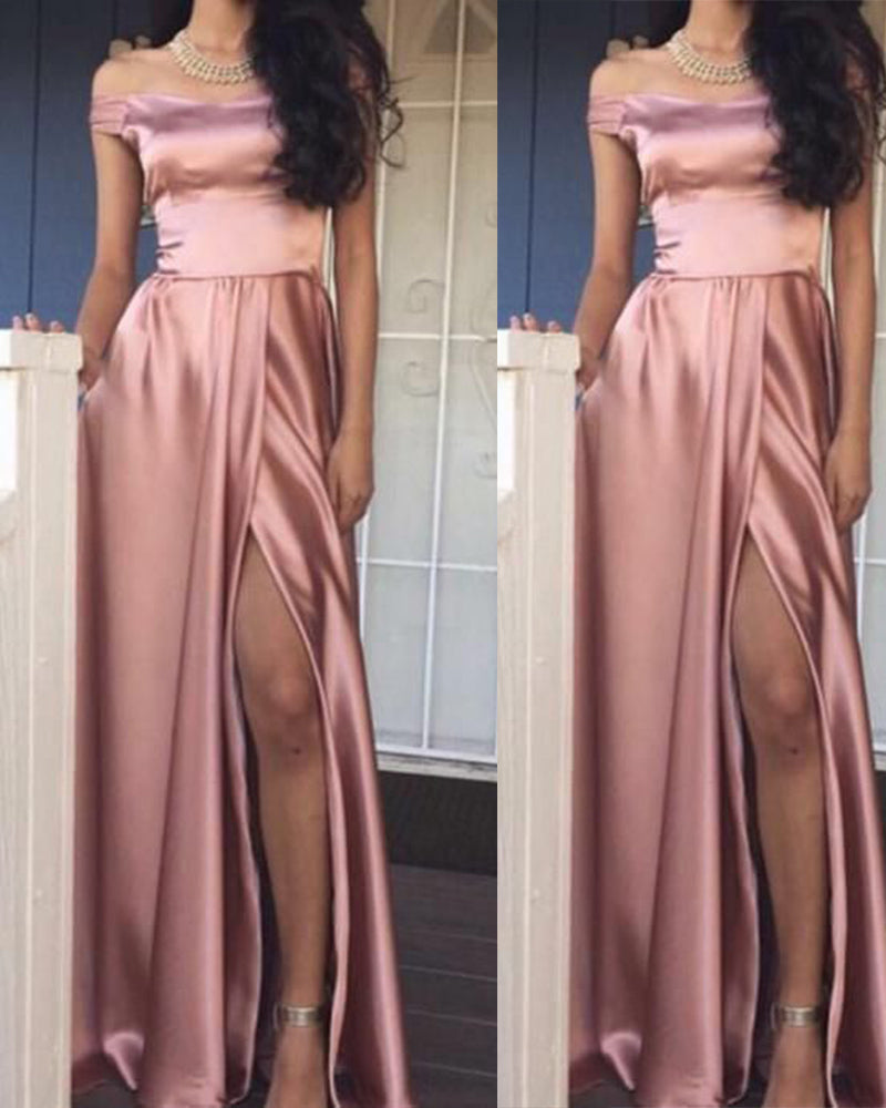 Pink Off the Shoulder Women Party Dresses Long with Sexy Split 2019 PL668