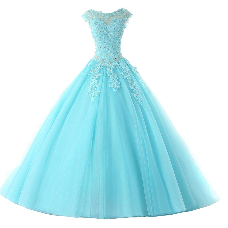 Cap Sleeves Baby Blue Lace Ball Gown Quinceanera Dresses Girls Debutan –  Siaoryne