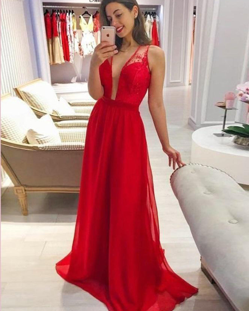 Robe de soirée longue rouge sexy à col en V profond pour femme enceinte, tenue de soirée formelle et bon marché, PL011112