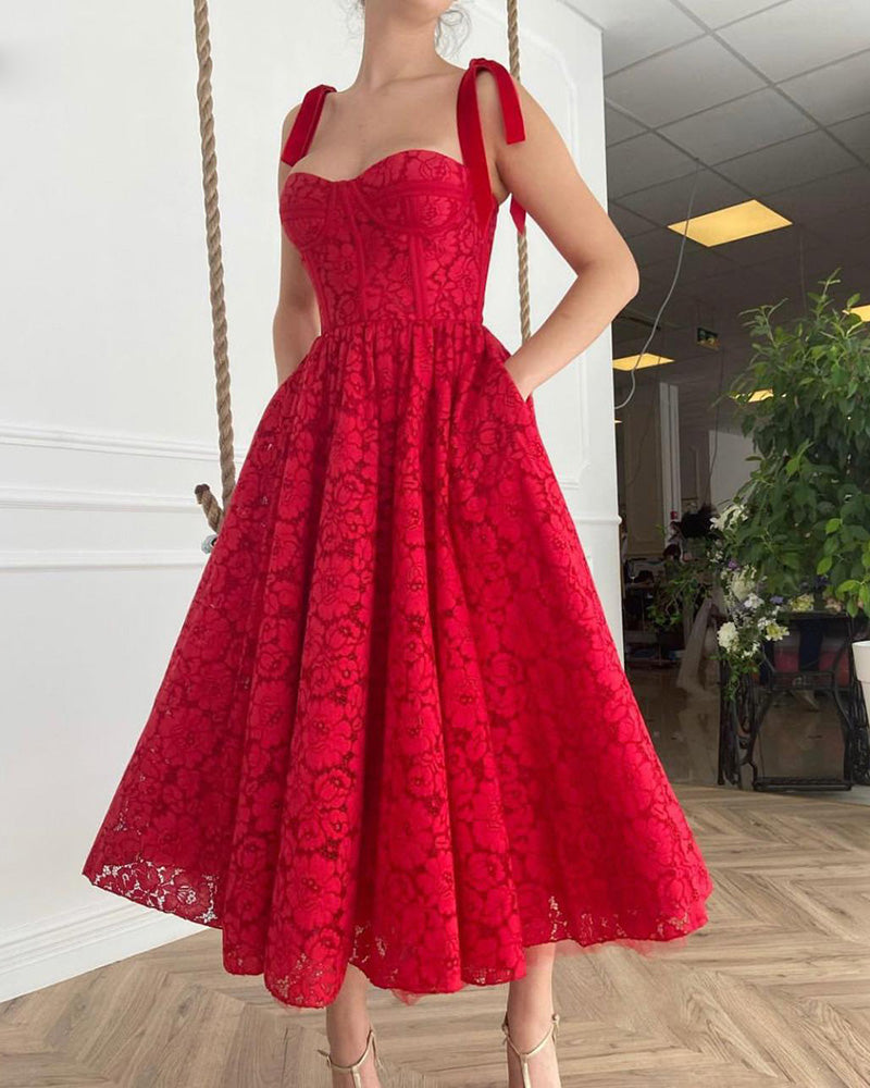 Vintage Swing Gown Tea Length Short Party Gown 1950s Red Lace Prom Dre Siaoryne Vintage Swing Gown Tea Length Short Party Gown 1950s Red Lace Prom Dre Siaoryne