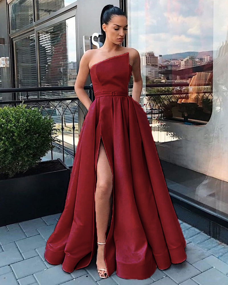 PL5665 asymmetric Neckline High Slit Women Formal Evening Dresses Long Prom 2020 Gown