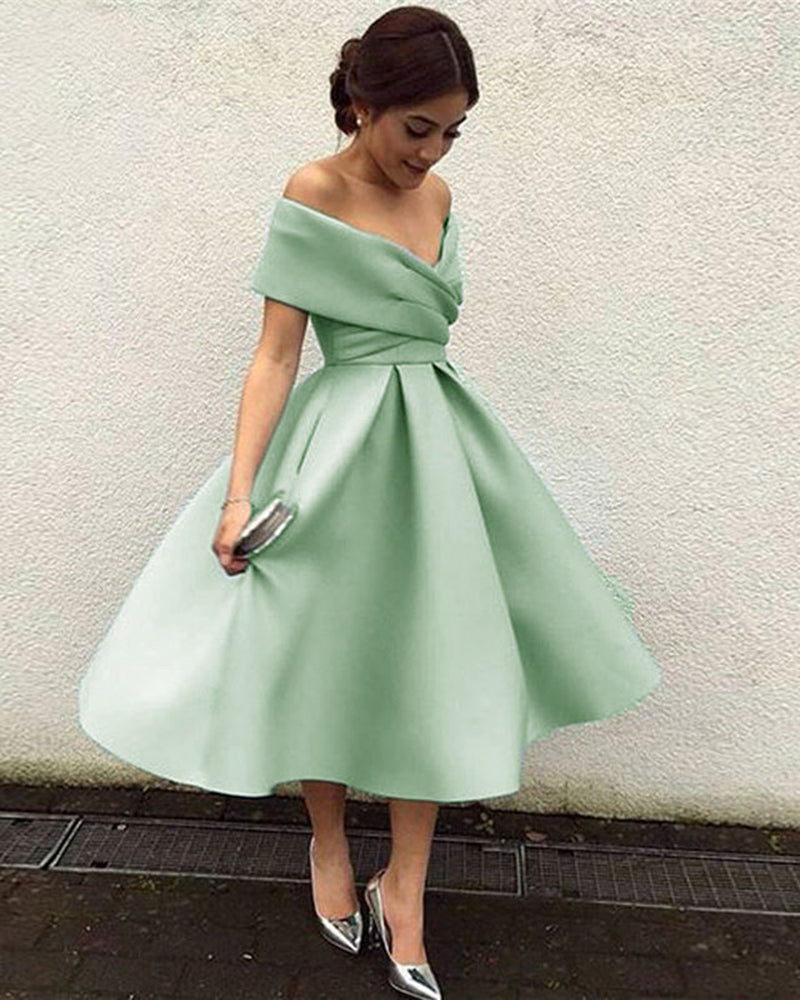 Siaroyne Stunning Satin Off the Shoulder Sage Green Homecoming