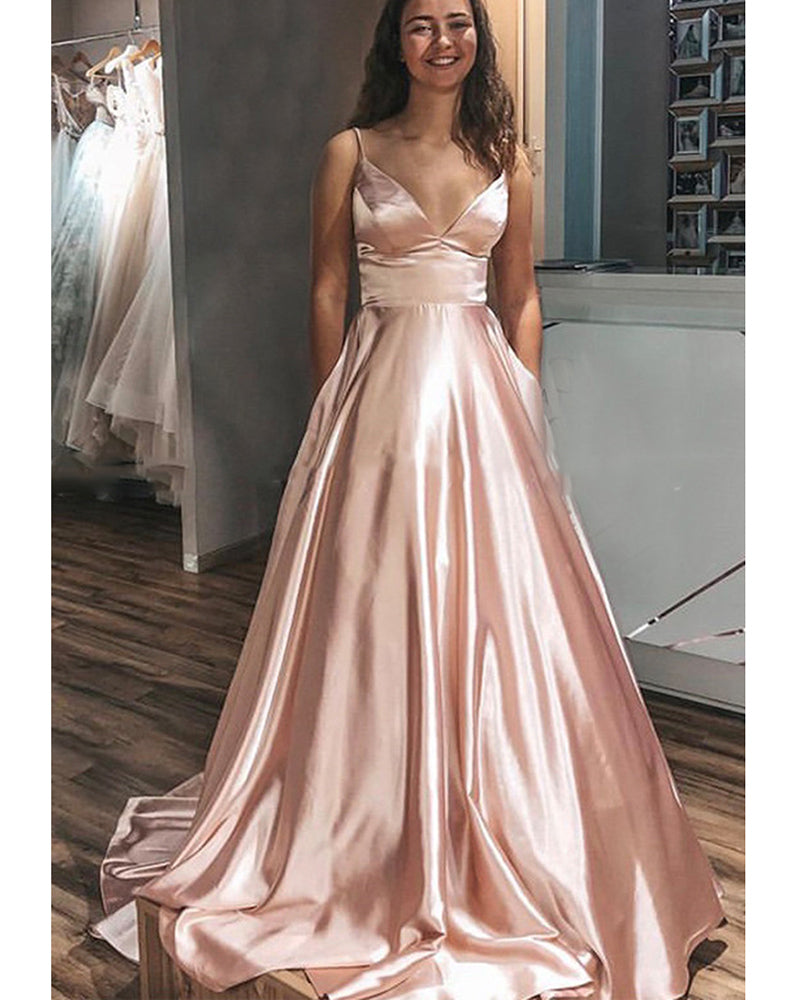 Vestidos de fiesta de color rosa ruborizado con escote en V profundo y espalda con cordones estilo crochet PL1019