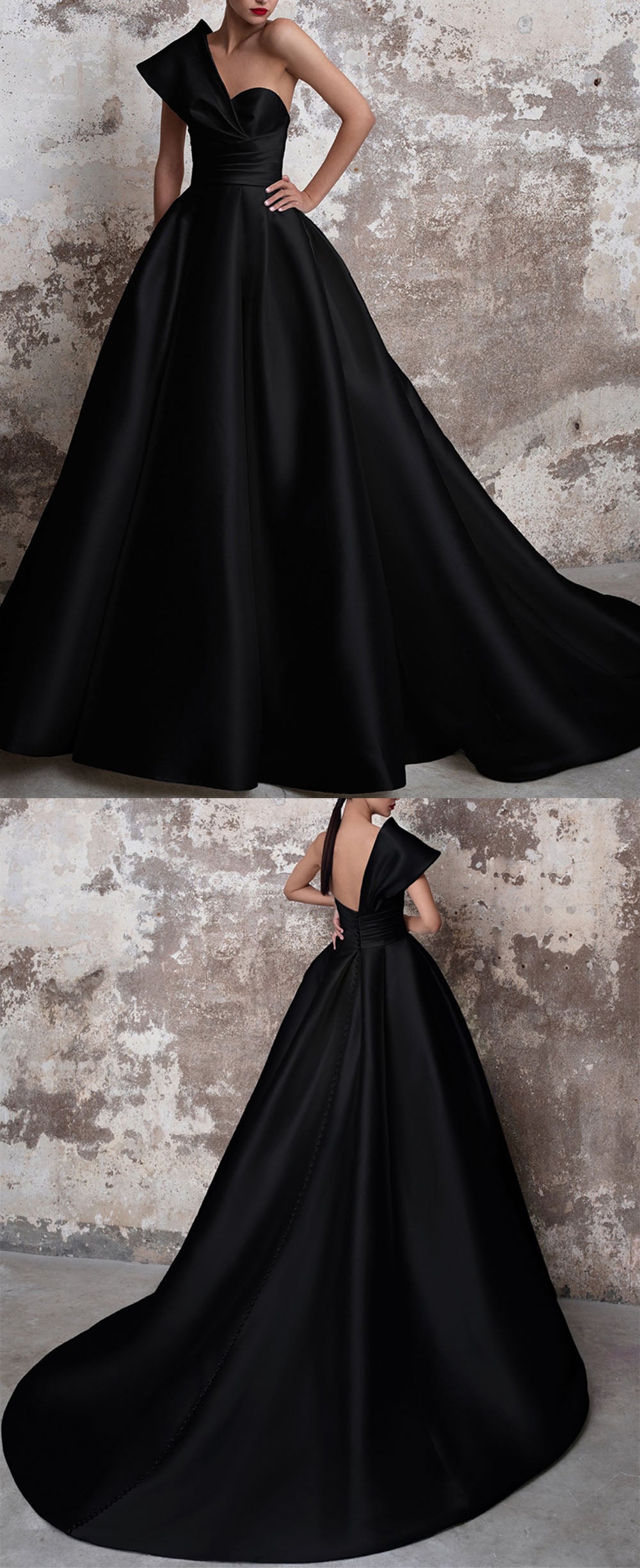 Black One Shoulder Long A-line One Shoulder Party Dress, Simple Black Evening Dress