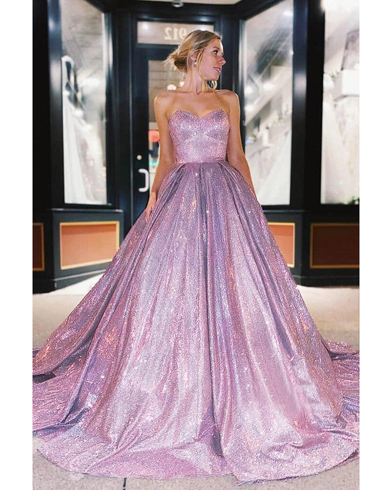Glitter Long  Lilac Prom Dresses Sweetheart A Line  Wedding Party Gown for women PL10709