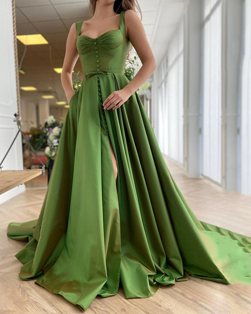 Siaoryne Amazing Apple green Satin Prom Dress ,Buttons Bustier A-Line Siaoryne Amazing Apple green Satin Prom Dress ,Buttons Bustier A-Line