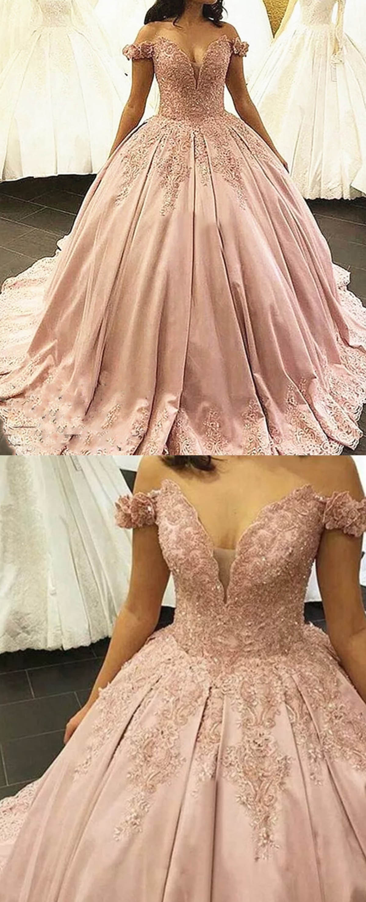 Robe de mariée princesse à épaules dénudées en satin et dentelle rose Robe de mariée Novias WD11121