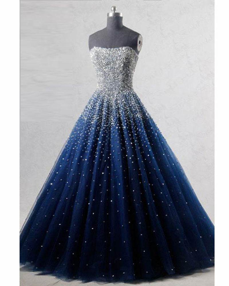 strapless open back dress Glitter-Mesh Long A-Line Prom Dress main image 0
