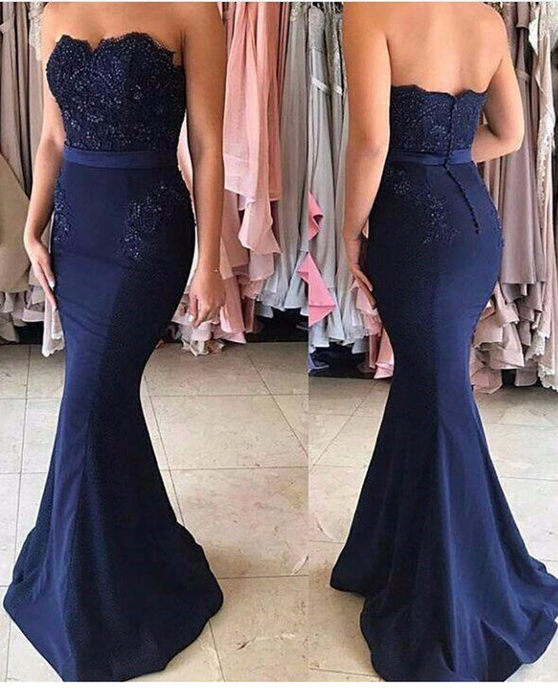 Navy Bridesmaid Dress Long Sweetheart Women Long Evening Party Dresses LP2312