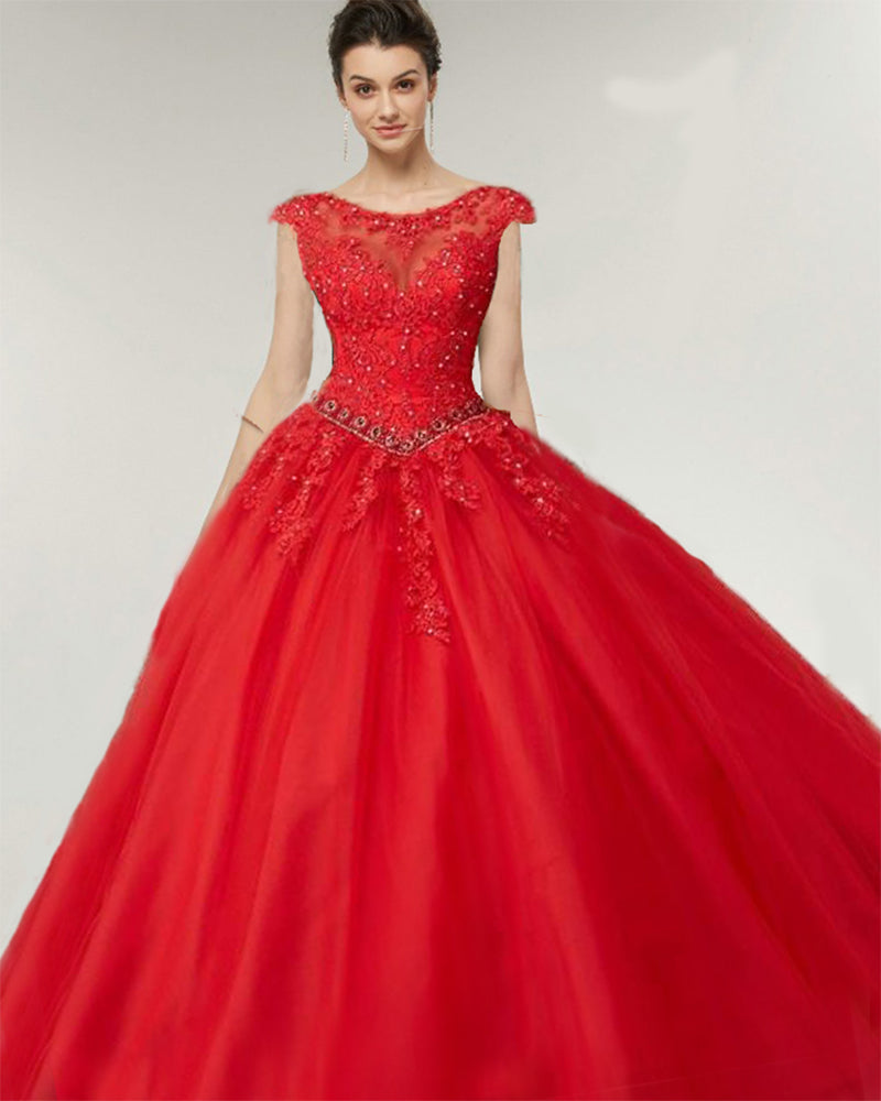Princess Lace Ball Gown Red vestidos de Quinceanera Dresses Girls Sweet Sixteen Party Dress PD0620