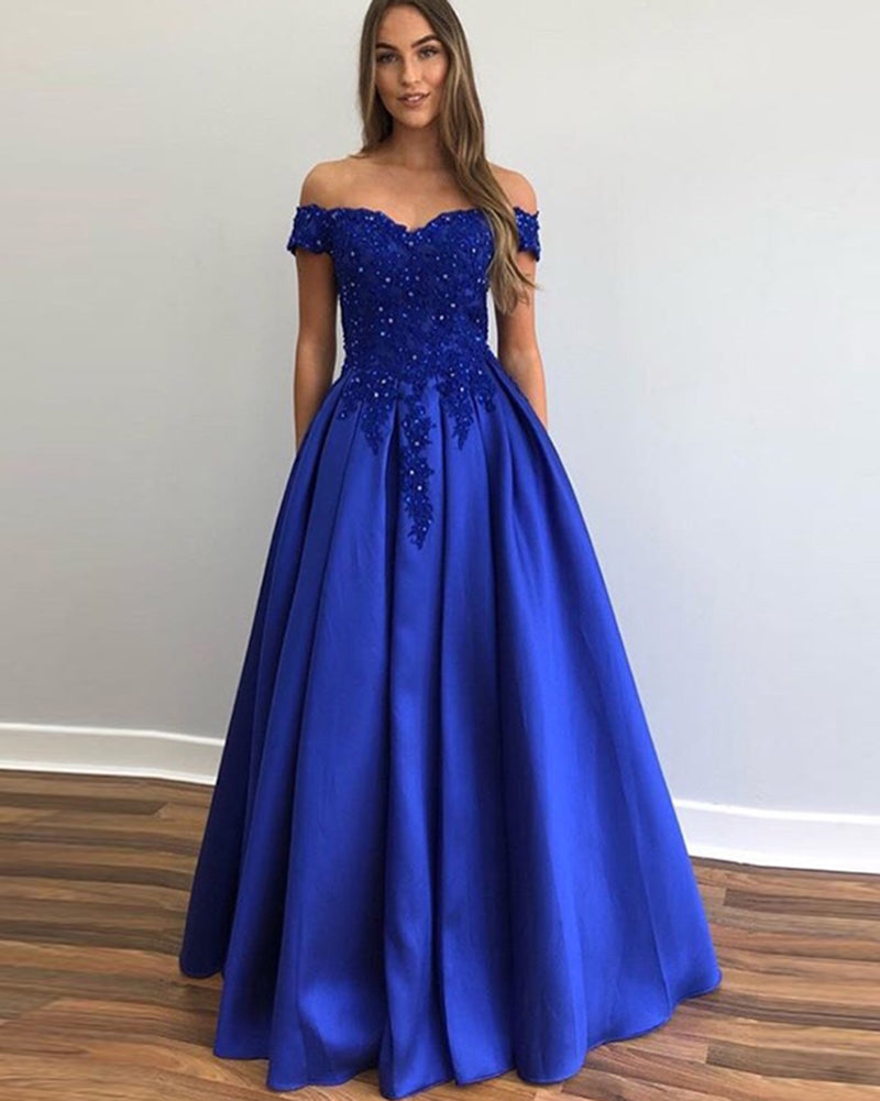 Elegant Royal Blue Evening Dresses Off the Shoulder Long Formal Lace G Siaoryne Elegant Royal Blue Evening Dresses Off the Shoulder Long Formal Lace G Siaoryne