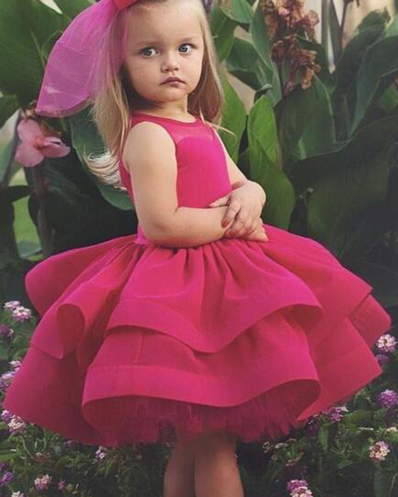 Vestido de fiesta de cumpleaños para niñas pequeñas, color rosa fucsia, vestido de fiesta, vestido formal para niños, sin mangas, LG05231