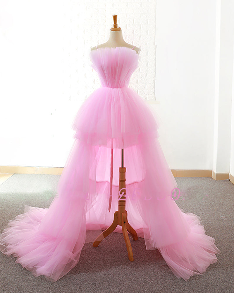 Custom Made High Low Tulle Pink Prom Dresses for Girl Pageant Gown Ves Siaoryne Custom Made High Low Tulle Pink Prom Dresses for Girl Pageant Gown Ves Siaoryne