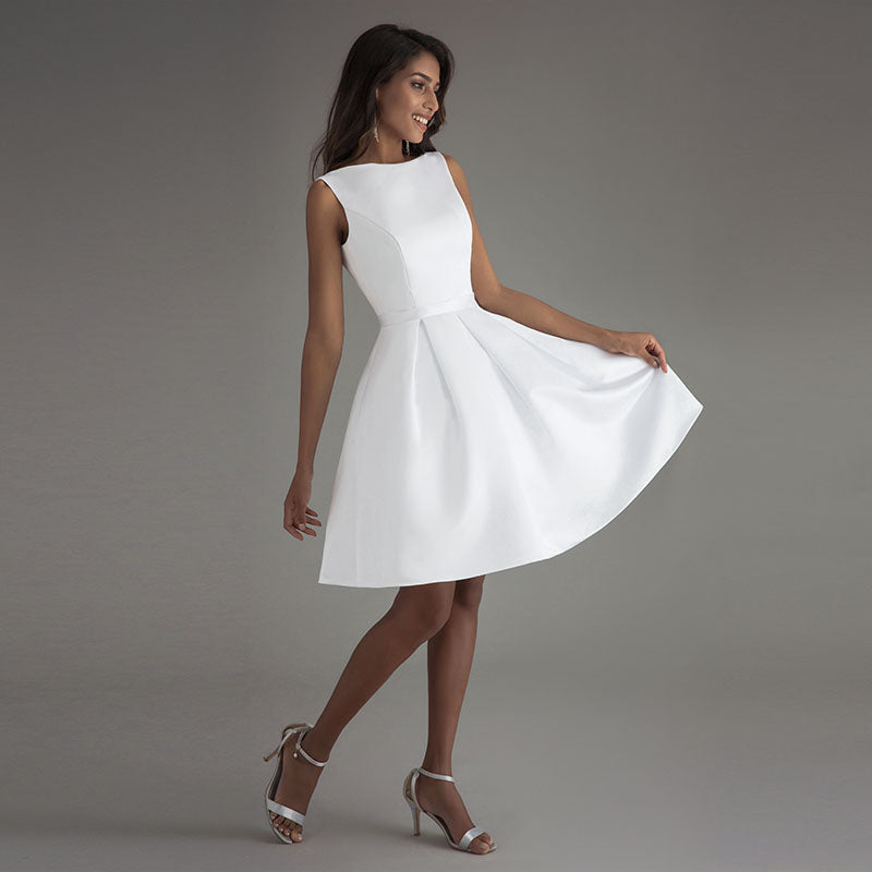 Boat Neck Short Summer Beach Wedding Dress A Line Satin White Bridal G Siaoryne Boat Neck Short Summer Beach Wedding Dress A Line Satin White Bridal G Siaoryne