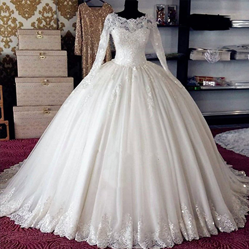 Vintage Long Sleeves Lace Ball Gown Vestido De Novia Bridal Gown Weddi –  Siaoryne
