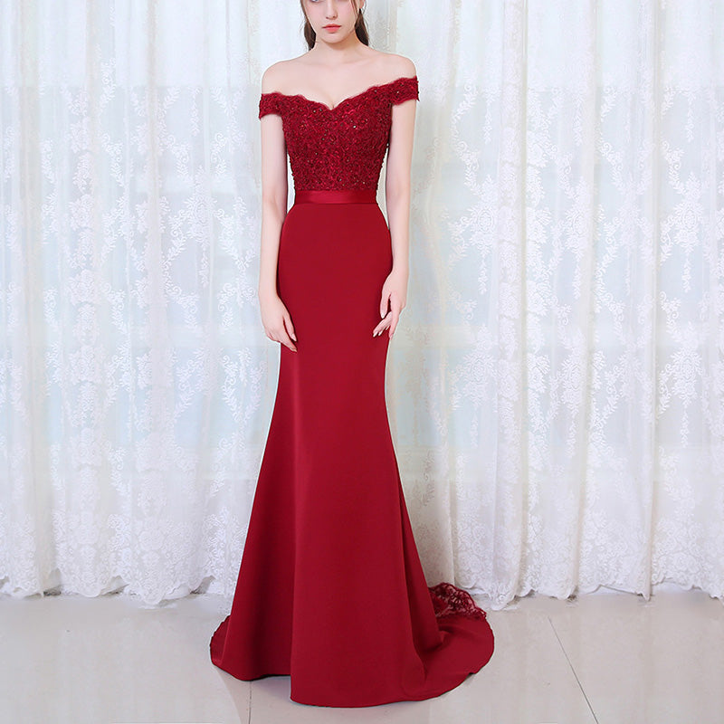 Fabulous Red Wine Long Evening Dresses Lace Mermaid Formal Gown Vestid Siaoryne Fabulous Red Wine Long Evening Dresses Lace Mermaid Formal Gown Vestid Siaoryne