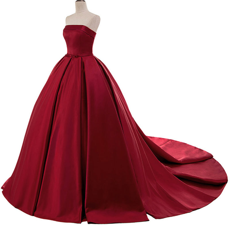 Strapless Burgundy Dark Red Prom Dress Ball Gown Women 2018 Wedding Dr –  Siaoryne