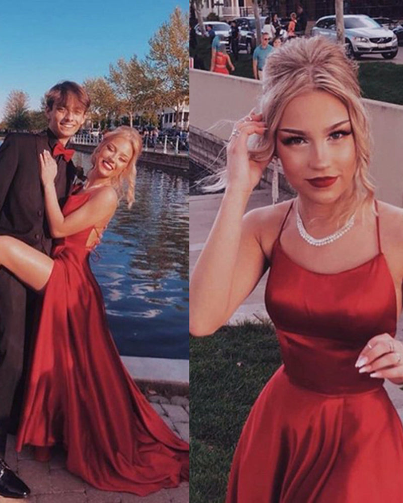 Halter Neck Prom Dresses 2021 Sexy Backless Front Split Satin A-line P –  Siaoryne