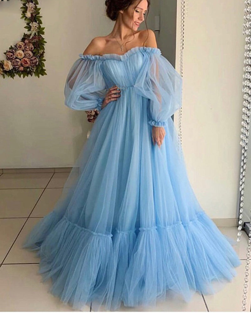 Robe romantique en tulle rose/bleu pour soirée, robe de soirée de mariage, photographie PL07046