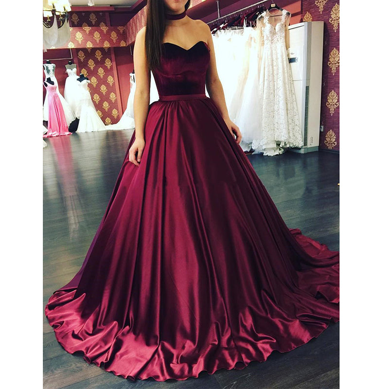 Vestidos de fiesta de color burdeos con escote corazón para niñas, vestidos de graduación, vestidos de noche para mascarada