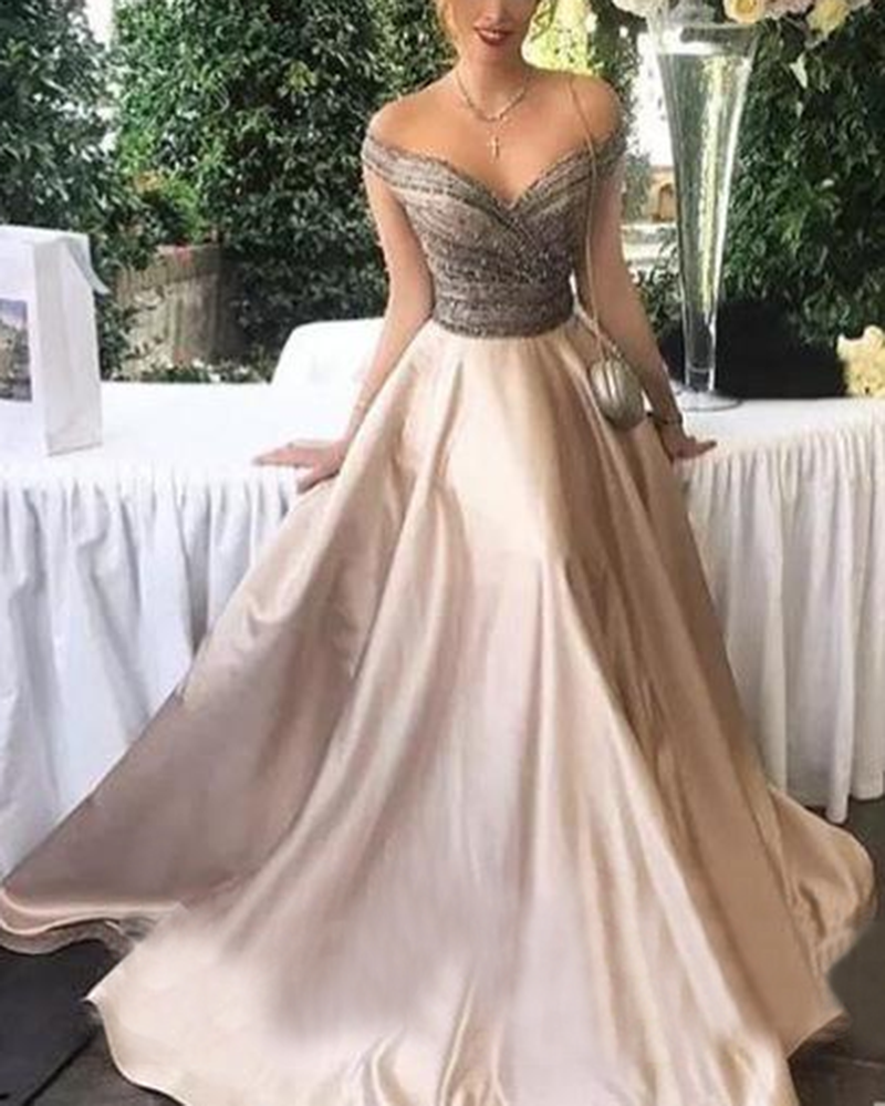 Gorgeous Off Shoulder Beading Women Formal Evening Dresses Long PL877