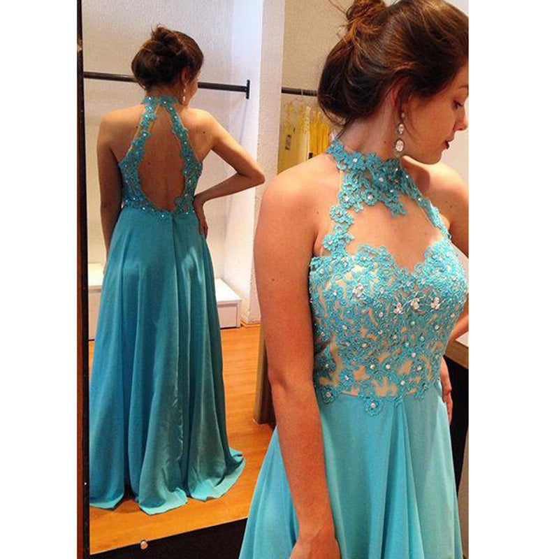 LP366 New Turquoise Prom Dress Long ,High Neck 2022 Formal Wear Evenin –  Siaoryne