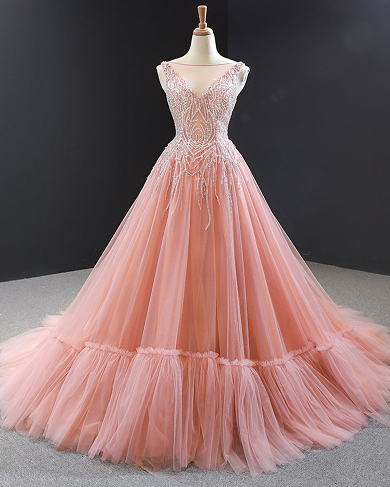 Princess Pink Ball Gown Wedding Dress Ball Goqn Quinceanera Sweet 16 Prom Gown PL0607