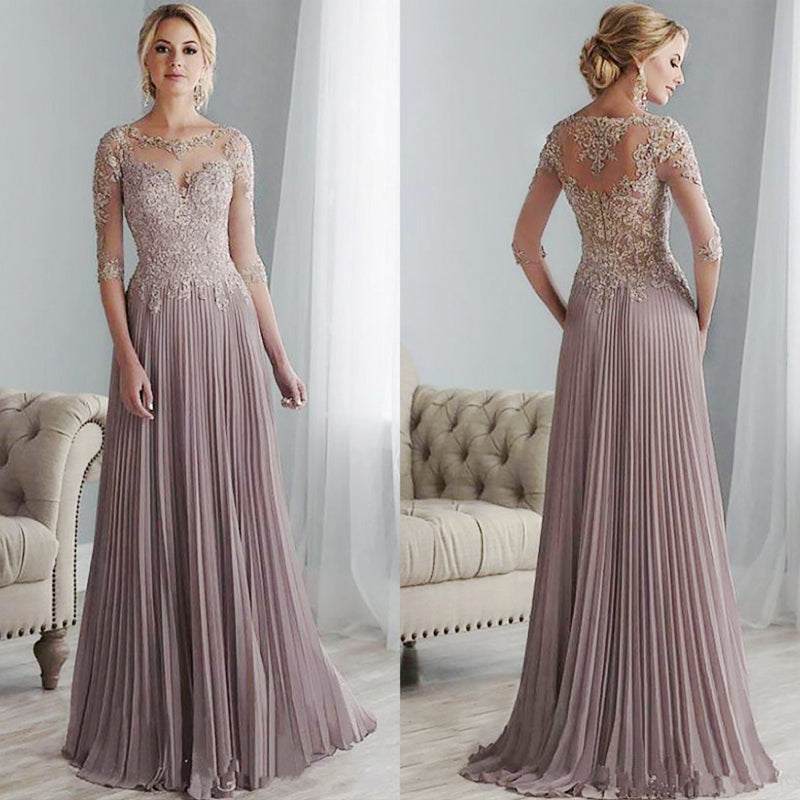 Robe de soirée formelle mauve longue en dentelle pour mère de la mariée 2022 PL2271