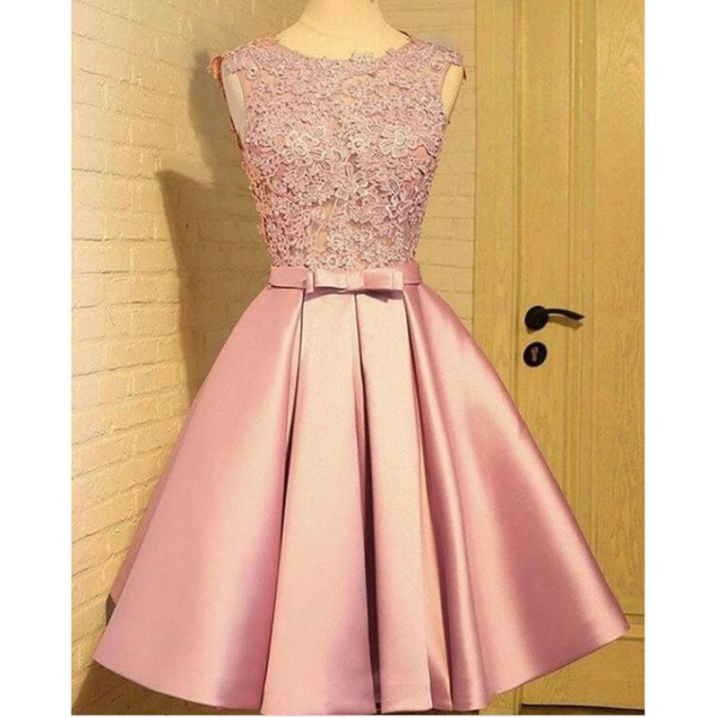 Hermoso y elegante vestido de dama de quinceañera 2018, vestido formal rosa corto de línea A para niñas, vestido corto para fiesta de bienvenida y graduación juvenil