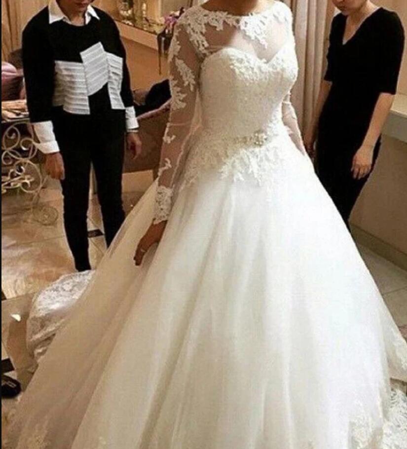 Robe de mariée en dentelle à manches longues vintage 2020, robe de bal de mariée prince sur mesure
