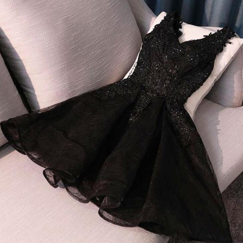 open lace back dress Classic Black Short Prom Dress Lace Homecoming Dresses 2020 Short Semi –  Siaoryne