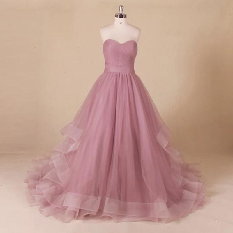 Robe de bal longue parfaite en tulle à décolleté en cœur, robe de mariée trapèze