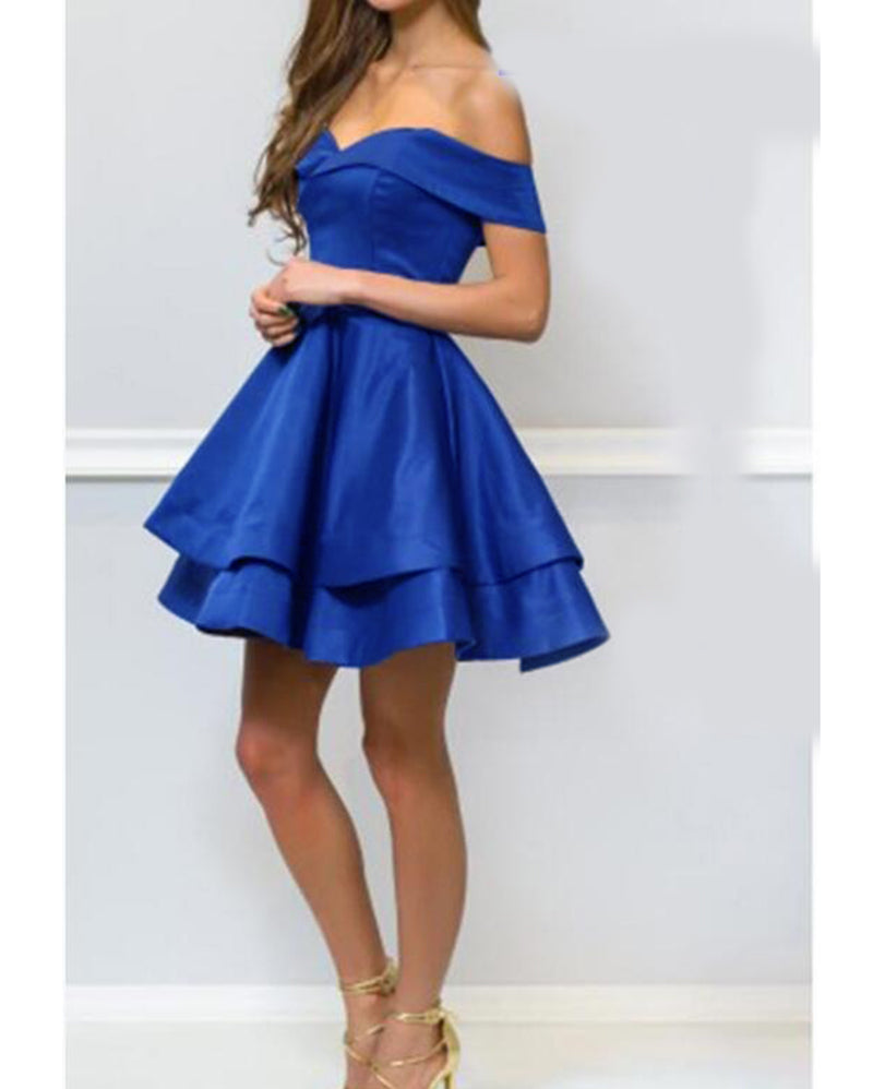 SP2042 Vestido de fiesta corto azul real con hombros descubiertos 2022 Vestido de graduación para niñas pequeñas vestido de formatura