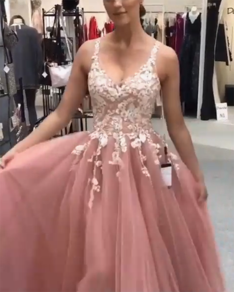 Gorgeous Dust Rose Pink White Lace Formal Evening  Prom Dress for Women with Straps  LP1204