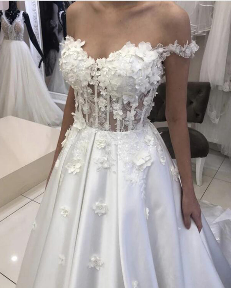 Vestido de novia con apliques de flores, vestido de novia a medida, vestidos de novia WD05241, talla grande WD0524