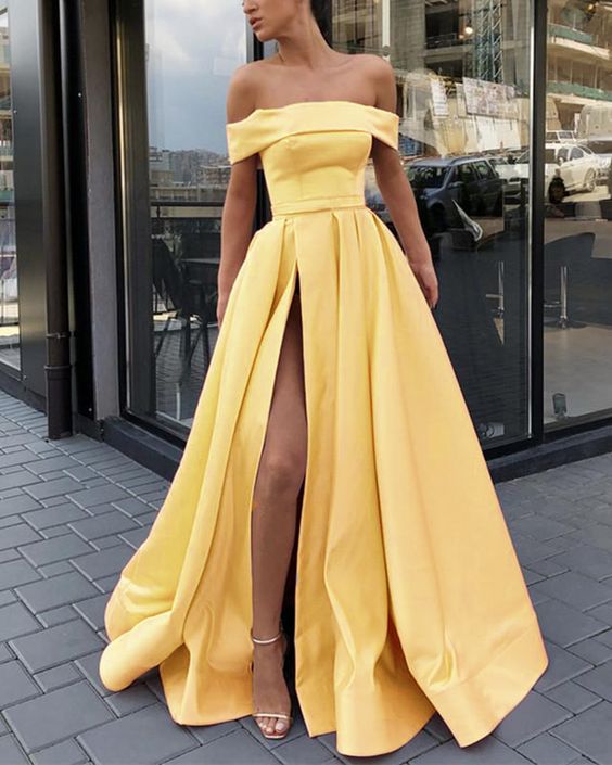 Sexy Split Leg Yellow Long Prom Gown Women Formal Evening Dress Vestid –  Siaoryne