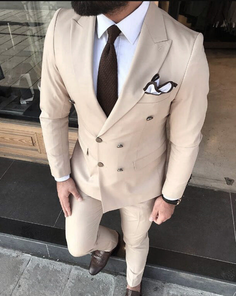 Trajes de boda beige de doble botonadura para hombres negros SE0711