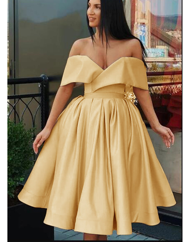New Off Shoulder Gold Yellow Knee Length Short Prom Dress Homecoming G Siaoryne New Off Shoulder Gold Yellow Knee Length Short Prom Dress Homecoming G Siaoryne