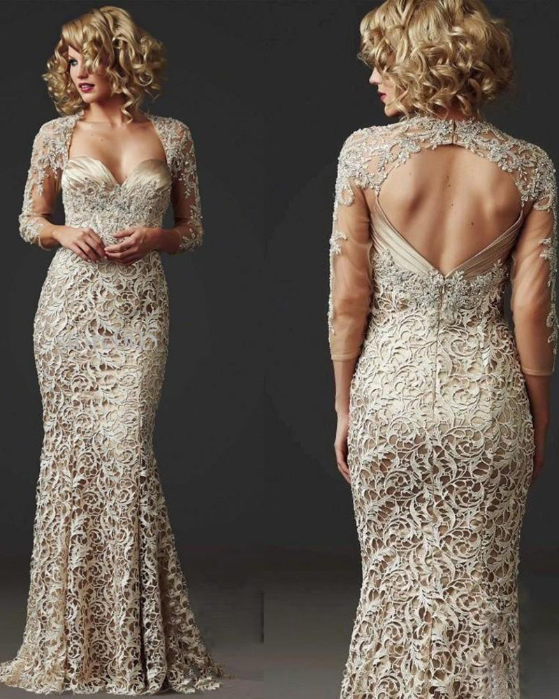 Champagne 3/4 Sleeves Women Wedding Party Mother of the bride Dress We Siaoryne Champagne 3/4 Sleeves Women Wedding Party Mother of the bride Dress We Siaoryne