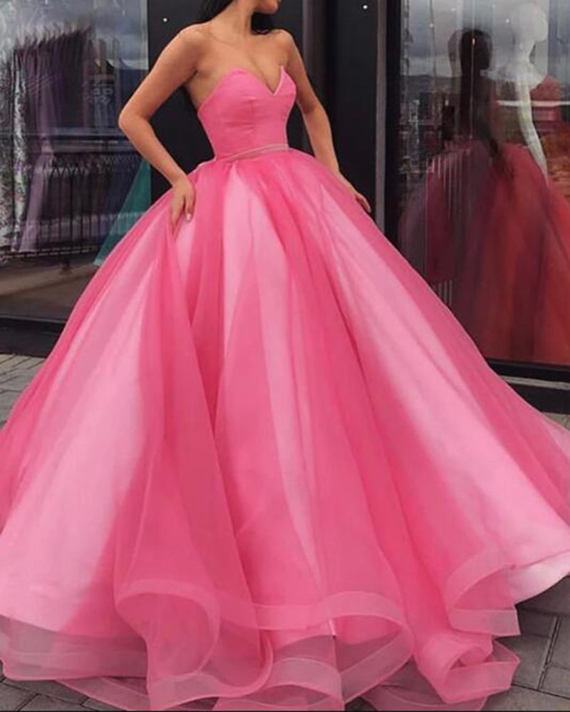Stunning Long Corset Sweetheart Pink Ball Gown Quinceanera Gown Prom W –  Siaoryne