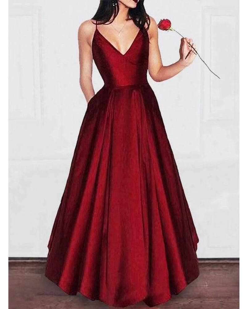 Amazing Elegant A Line Dark Red Satin Prom dress Girls Graduation Gown 2022 Party Dress LP856