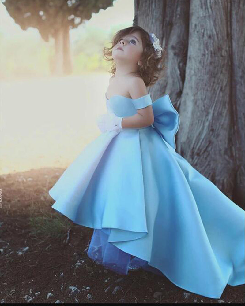Siaoryne Flower Girl Dresses Blue Ball Gown Child Evening Party Gowns with Bow first communion dresses for girls