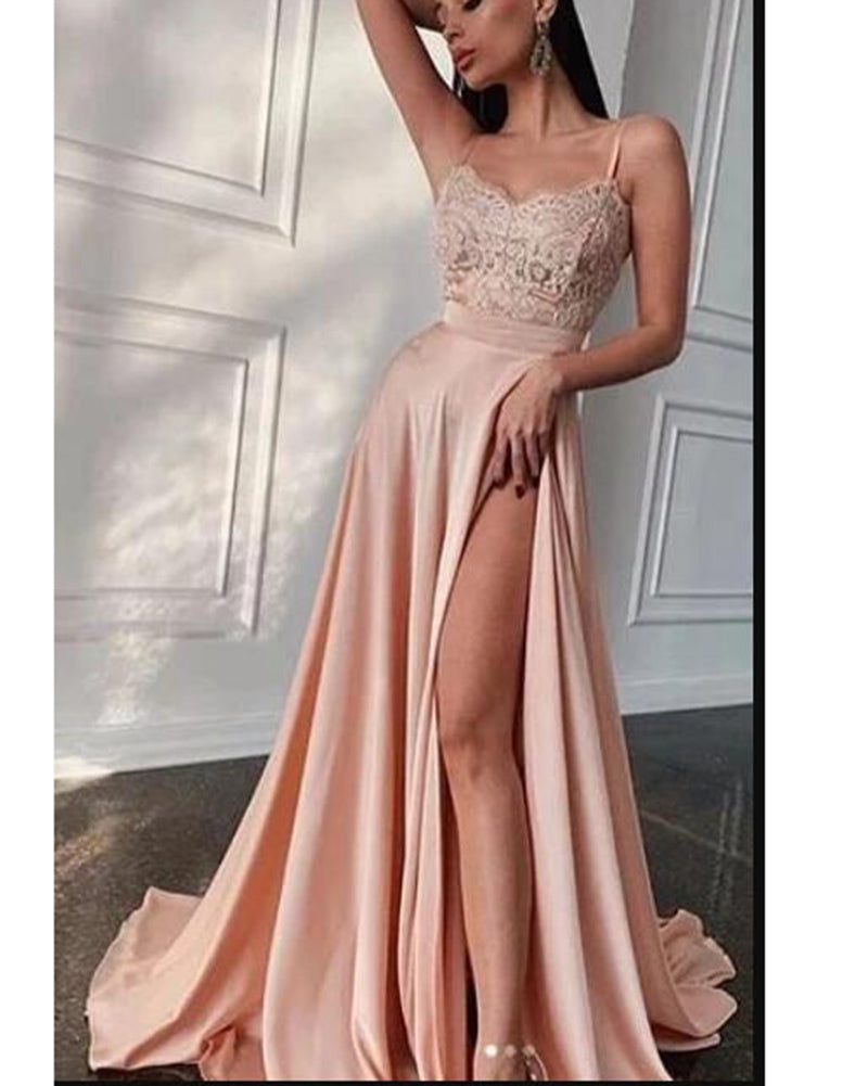 Pink Long Formal Gowns Sexy Blush Evening Prom Dress with High Split P –  Siaoryne