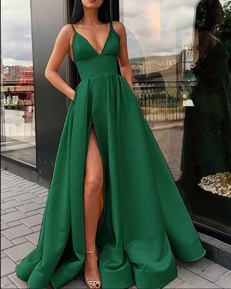 Emerald Green /Baby Blue Sexy A Line Women Formal Prom Gowns with Split PL2144