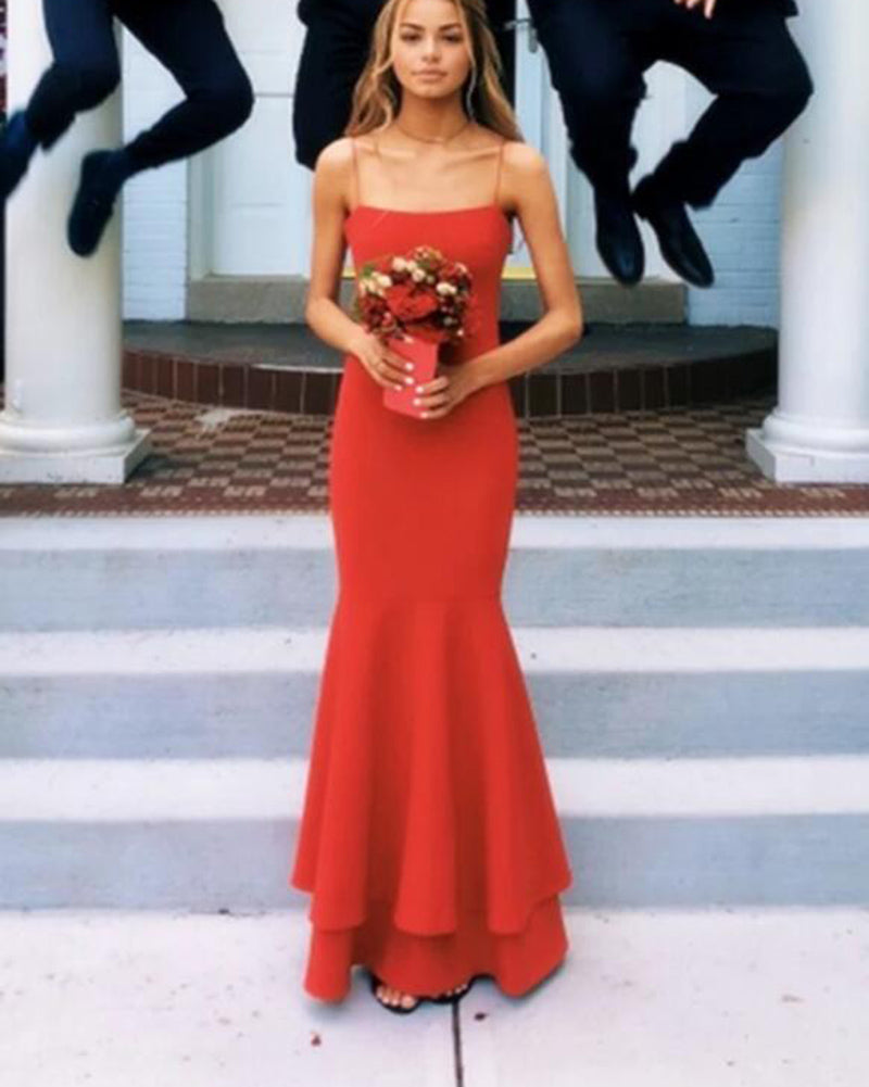 Elegant Orange Red Coquelicot Fitted Long Evening Dress Formal Wedding Siaoryne Elegant Orange Red Coquelicot Fitted Long Evening Dress Formal Wedding Siaoryne