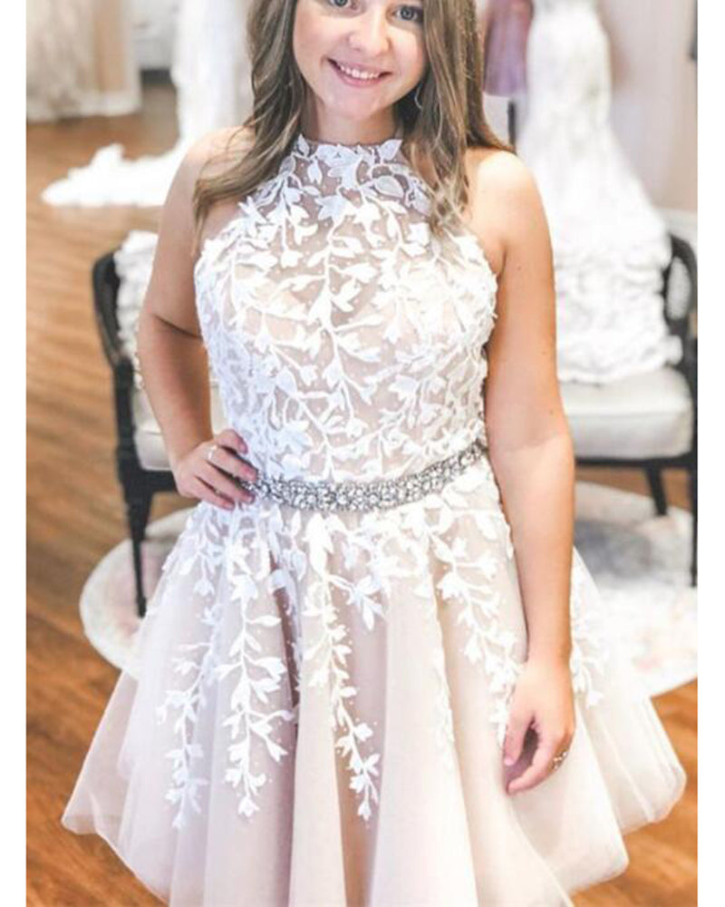 Ivory /Nude Lace Halter Short Prom Dress ,Cocktail Homecoming Gown for Siaoryne Ivory /Nude Lace Halter Short Prom Dress ,Cocktail Homecoming Gown for Siaoryne