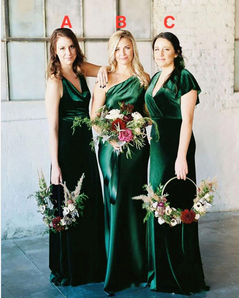 blue dress for baby girl Sexy V Neck Long Velvet Bridesmaid Dresses Online With Slit main image 1