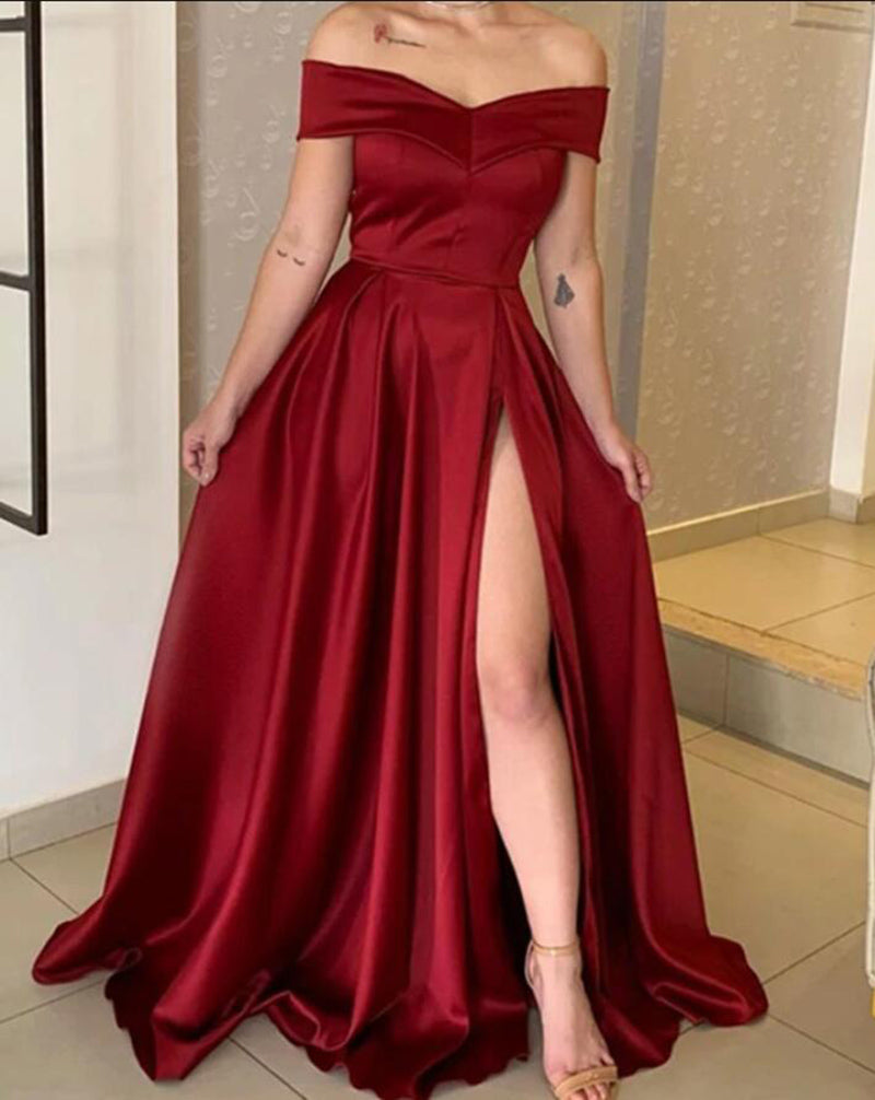 Off The Shoulder Dark Red Long Women Formal Prom Dress with Pocket for Siaoryne Off The Shoulder Dark Red Long Women Formal Prom Dress with Pocket for Siaoryne