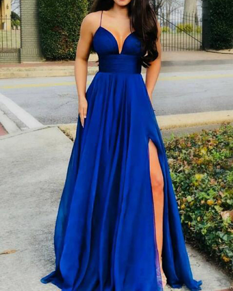 Gorgeous Spaghetti Straps Chiffon and Satin Corset Long Prom Dress PL0123