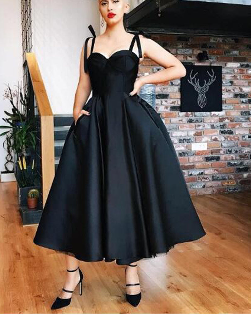 blue dress for baby girl Black/Re/Royal Blue Tea Length Prom Dresses Short With Pockets Sweethe –  Siaoryne